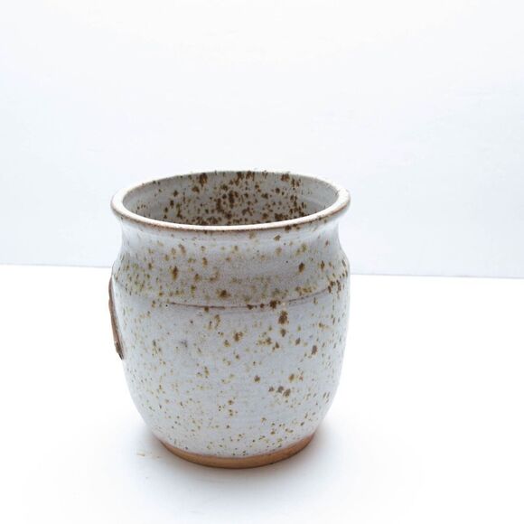 Stoneware Speckled Studio Art pottery Studio Spoon Dish Jar Holder Signed Fry 6" - Picture 5 of 7